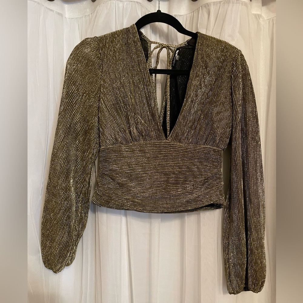 Gold glitter long sleeve crop top.